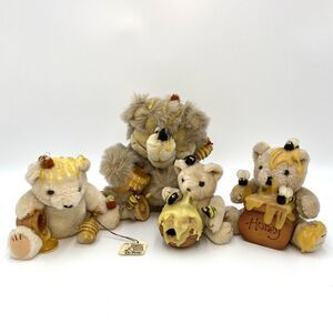Lot of 4 Orzek Collectible Honey Pot Teddy Bears with Bees Stuffed Plush 1989